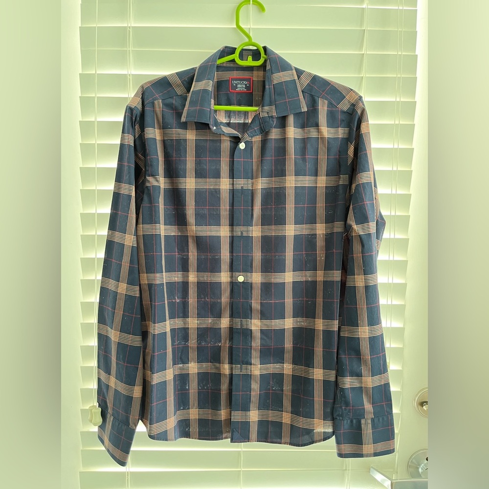 Untuckit Medium Navy plaid button down. NEW!